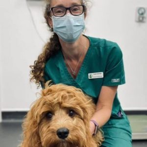 senior female vet with a dog